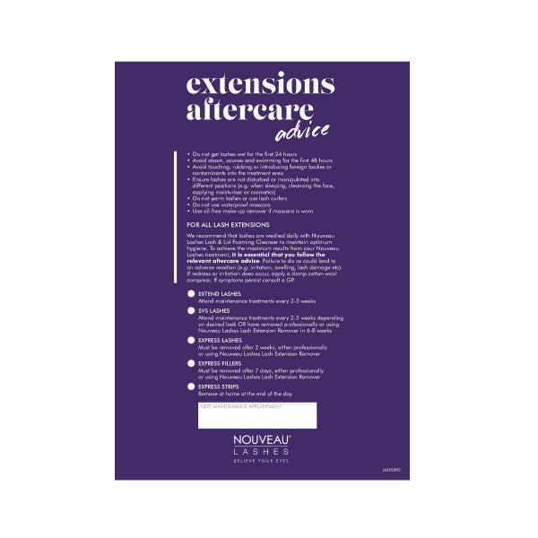 Nouveau Lashes Aftercare Cards - Lash Extensions x 10