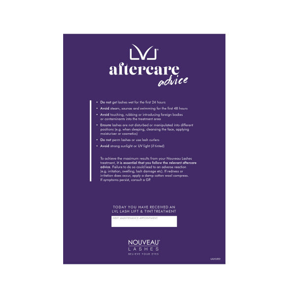 Nouveau Lashes Aftercare Cards - LVL x 10